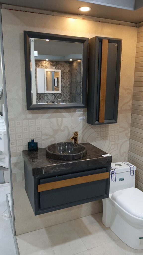 روشویی کابینتی بومرنگ مدل افرا 70 دیواری (موریس مشکی)